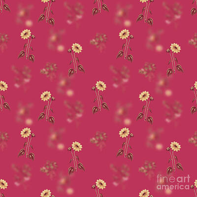 Sunflowers Mixed Media Royalty Free Images - Trumpet Stalked Sunflower Botanical Seamless Pattern in Viva Magenta n.1228 Royalty-Free Image by Holy Rock Design