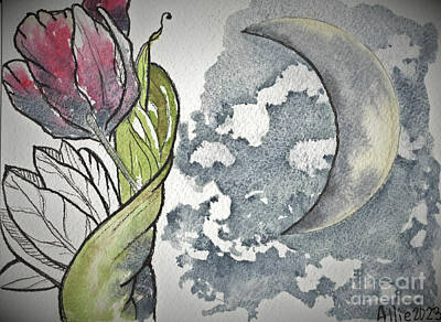 Recently Sold - Lilies Paintings - Tulip and the Moon by Allie Lily