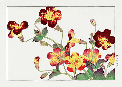 Florals Digital Art - Tulip Flowers 3 - Ukiyo e art - Vintage Japanese woodblock art - Seiyo SOKA ZUFU by Tanigami Konan by Studio Grafiikka