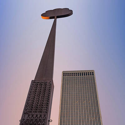 Royalty-Free and Rights-Managed Images - Tulsa Artificial Cloud Sculpture and BOK Tower Skyscraper 1x1 by Gregory Ballos