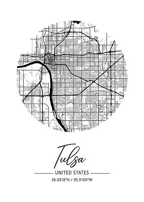 City Scenes Mixed Media - Tulsa Black Water City Map by The Map Man