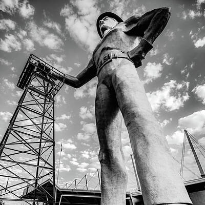 Famous Groups And Duos - Tulsa Golden Driller from Below in Infrared Monochrome 1x1 by Gregory Ballos