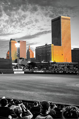 Baseball Photos - Tulsa Oklahoma Shimmering Skyline - Selective Color Edition by Gregory Ballos