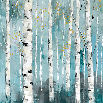 Modern Man Air Travel - Turquoise Birch Trees by Lourry Legarde