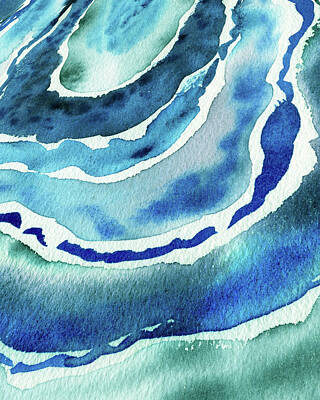School Tote Bags - Turquoise Blue Harbor Wave Ocean Beach Abstract Watercolor   by Irina Sztukowski