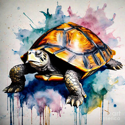 Reptiles Drawings Royalty Free Images - Turtle as a Fashion Model on the Runway Royalty-Free Image by Adrien Efren
