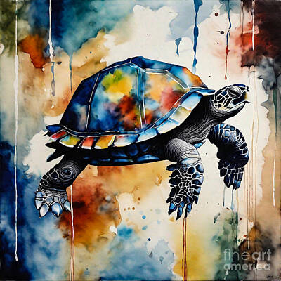 Reptiles Drawings Royalty Free Images - Turtle as a Fortune Teller Royalty-Free Image by Adrien Efren