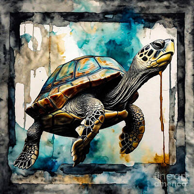 Reptiles Drawings Royalty Free Images - Turtle as a Guardian of a Forgotten Temple Royalty-Free Image by Adrien Efren