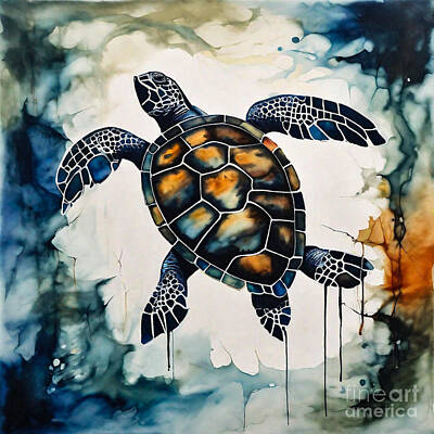Reptiles Drawings Royalty Free Images - Turtle as a Guardian of a Forgotten Wilderness Royalty-Free Image by Adrien Efren