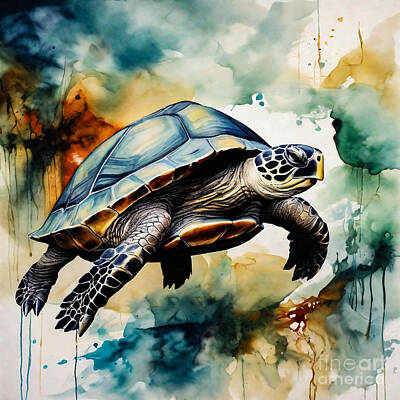 Reptiles Drawings - Turtle as a Guardian of the Ancient Wilderness by Adrien Efren