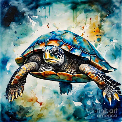 Reptiles Drawings - Turtle as a Guardian of the Celestial Realm by Adrien Efren