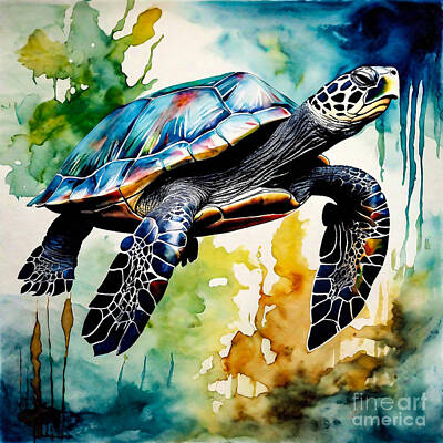 Reptiles Drawings - Turtle as a Guardian of the Enchanted Wilderness by Adrien Efren