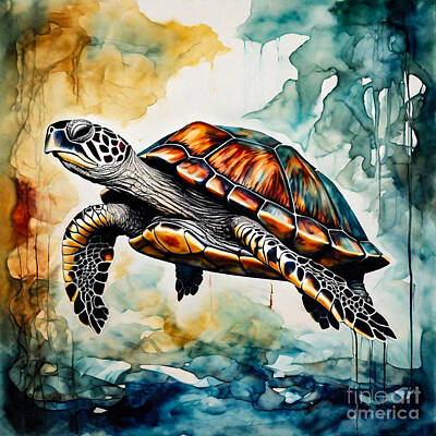 Reptiles Drawings Royalty Free Images - Turtle as a Guardian of the Forgotten Wilderness Royalty-Free Image by Adrien Efren