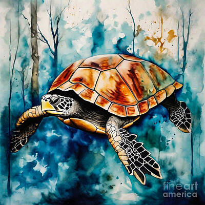 Reptiles Drawings - Turtle as a Guardian of the Forgotten Woods by Adrien Efren