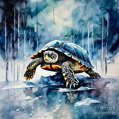 Reptiles Drawings - Turtle as a Guardian of the Frozen Tundra by Adrien Efren