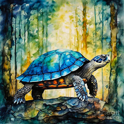 Reptiles Drawings - Turtle as a Guardian of the Mystic Forest by Adrien Efren