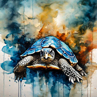 Reptiles Drawings Royalty Free Images - Turtle as a Guardian of the Whispering Wilderness Royalty-Free Image by Adrien Efren