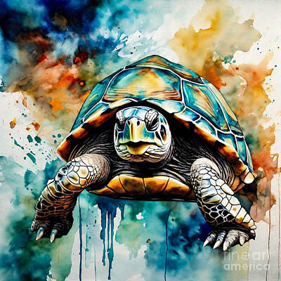 Reptiles Drawings Royalty Free Images - Turtle as a Mythical Creature Royalty-Free Image by Adrien Efren