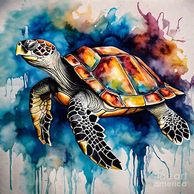Reptiles Drawings - Turtle as a Mythical Creature of Legend by Adrien Efren