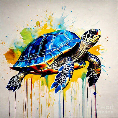 Reptiles Drawings - Turtle as a Pop Art Icon by Adrien Efren