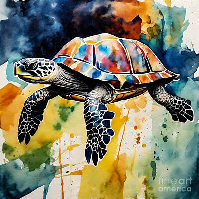 Reptiles Drawings Royalty Free Images - Turtle as a Superhero Royalty-Free Image by Adrien Efren