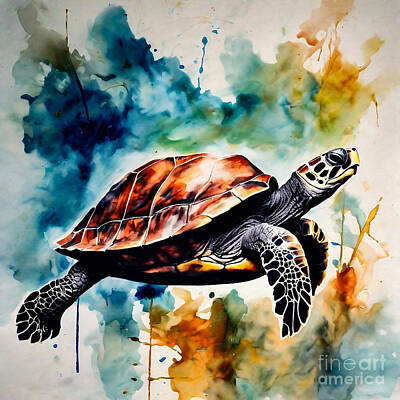 Reptiles Drawings Royalty Free Images - Turtle as a Time Guardian Royalty-Free Image by Adrien Efren