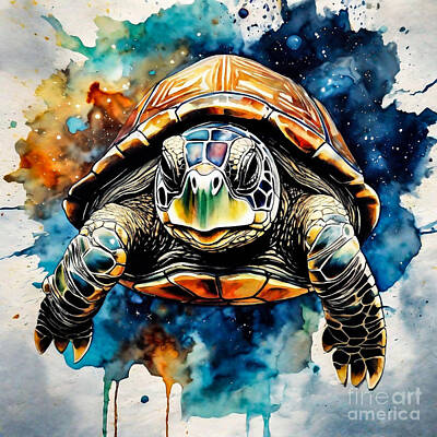 Reptiles Drawings - Turtle as an Astronaut in Space by Adrien Efren