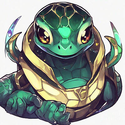 Reptiles Drawings - Turtle as Loki by Adrien Efren
