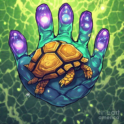 Reptiles Drawings - Turtle as Simbas Lion Paw Print by Adrien Efren