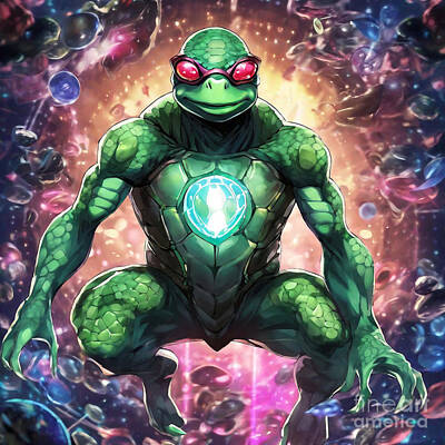 Reptiles Drawings - Turtle as Vision from The Avengers by Adrien Efren