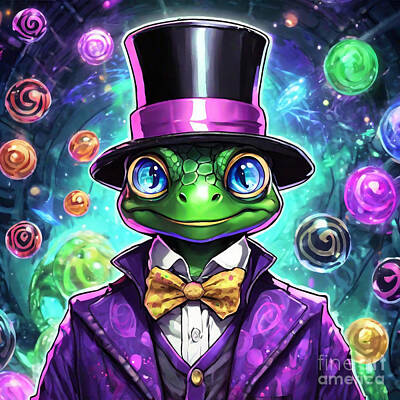 Reptiles Drawings - Turtle as Willy Wonka by Adrien Efren