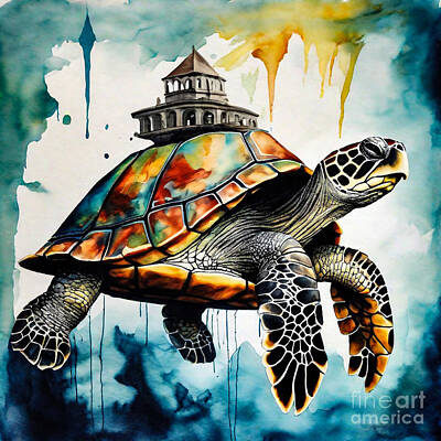 Reptiles Drawings - Turtle Explorer of Lost Civilizations by Adrien Efren
