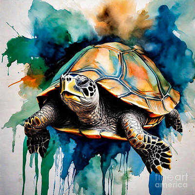 Reptiles Drawings - Turtle Fashion Show by Adrien Efren