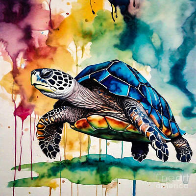 Reptiles Drawings - Turtle in a Candyland Adventure by Adrien Efren