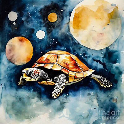 Reptiles Drawings - Turtle in a Celestial Observatory by Adrien Efren