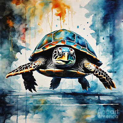Reptiles Drawings Royalty Free Images - Turtle in a Futuristic Battle Arena Royalty-Free Image by Adrien Efren