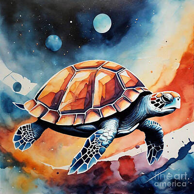 Reptiles Drawings - Turtle in a Futuristic Space Colony by Adrien Efren