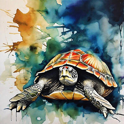 Reptiles Drawings Royalty Free Images - Turtle in a Pirate Cove Royalty-Free Image by Adrien Efren