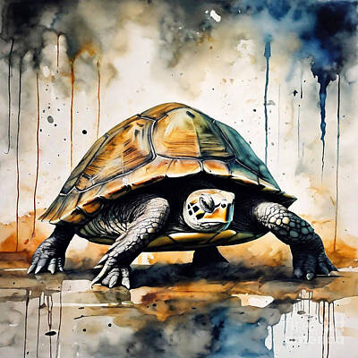 Reptiles Drawings Royalty Free Images - Turtle in a Post-Apocalyptic World Royalty-Free Image by Adrien Efren