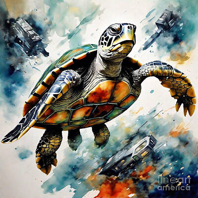 Science Fiction Royalty-Free and Rights-Managed Images - Turtle in a Sci-Fi Battle Scene by Adrien Efren