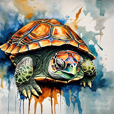 Reptiles Drawings Royalty Free Images - Turtle Masquerade Ball Royalty-Free Image by Adrien Efren