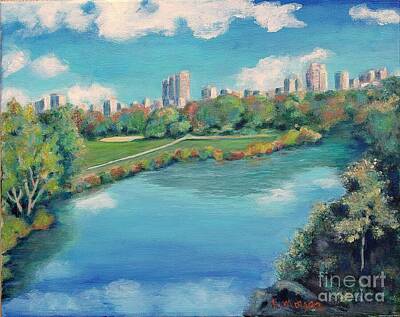 Longhorn Paintings - Turtle Pond in Central Park NY by Laurie Morgan