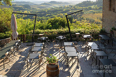 Wine Photos - Tuscan Countryside - San Gimignano Restaurant Terrace by Jenny Rainbow