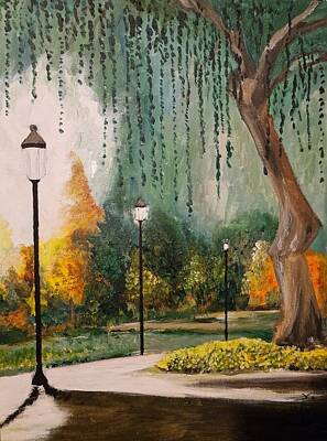 Cities Paintings - Twilight stroll by Abbie Shores