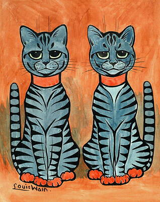 Mammals Drawings - Twin Cats By Louis Wain by Louis Wain