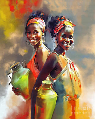 Football Paintings - Two African Village Girls  by Gull G