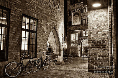 Transportation Photos - Two Bikes in the Alley in Sepia by Paul Quinn