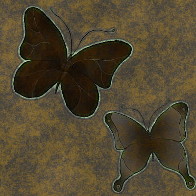 Vermeer Rights Managed Images - Two Brown Leather Butterflies Royalty-Free Image by Leslie Montgomery