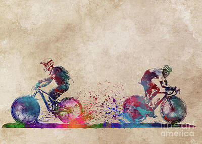 Sports Digital Art - Two cyclist graphic by Justyna Jaszke JBJart
