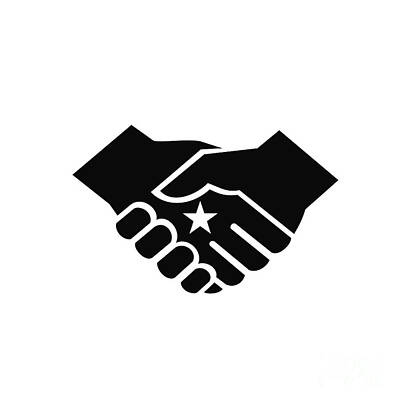 Patriotic Signs - Two Hands in Business Handshake with Star in the Center Retro Style Black and White by Aloysius Patrimonio